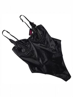 NWT La Senza Women's Satin Underwire Cutout Thong Bodysuit Teddy Black Large